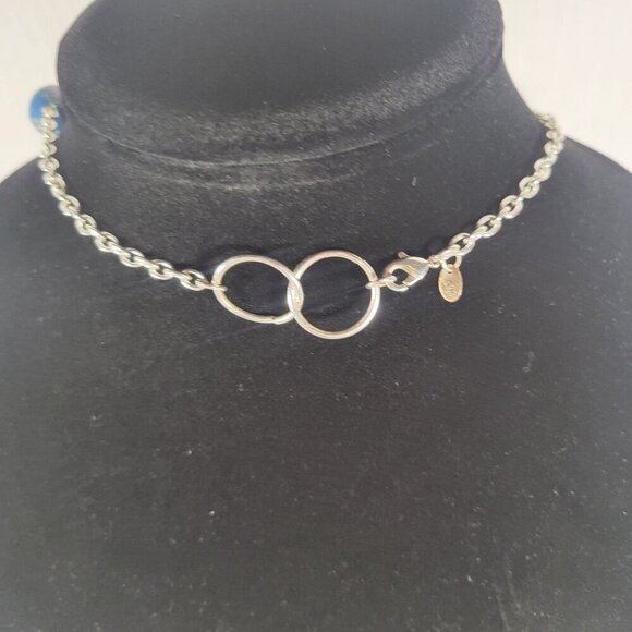 Viva Beads Retro Blue Turtle Floral Clay Beads Silver-Tone Chain 36" Necklace - Picture 5 of 6